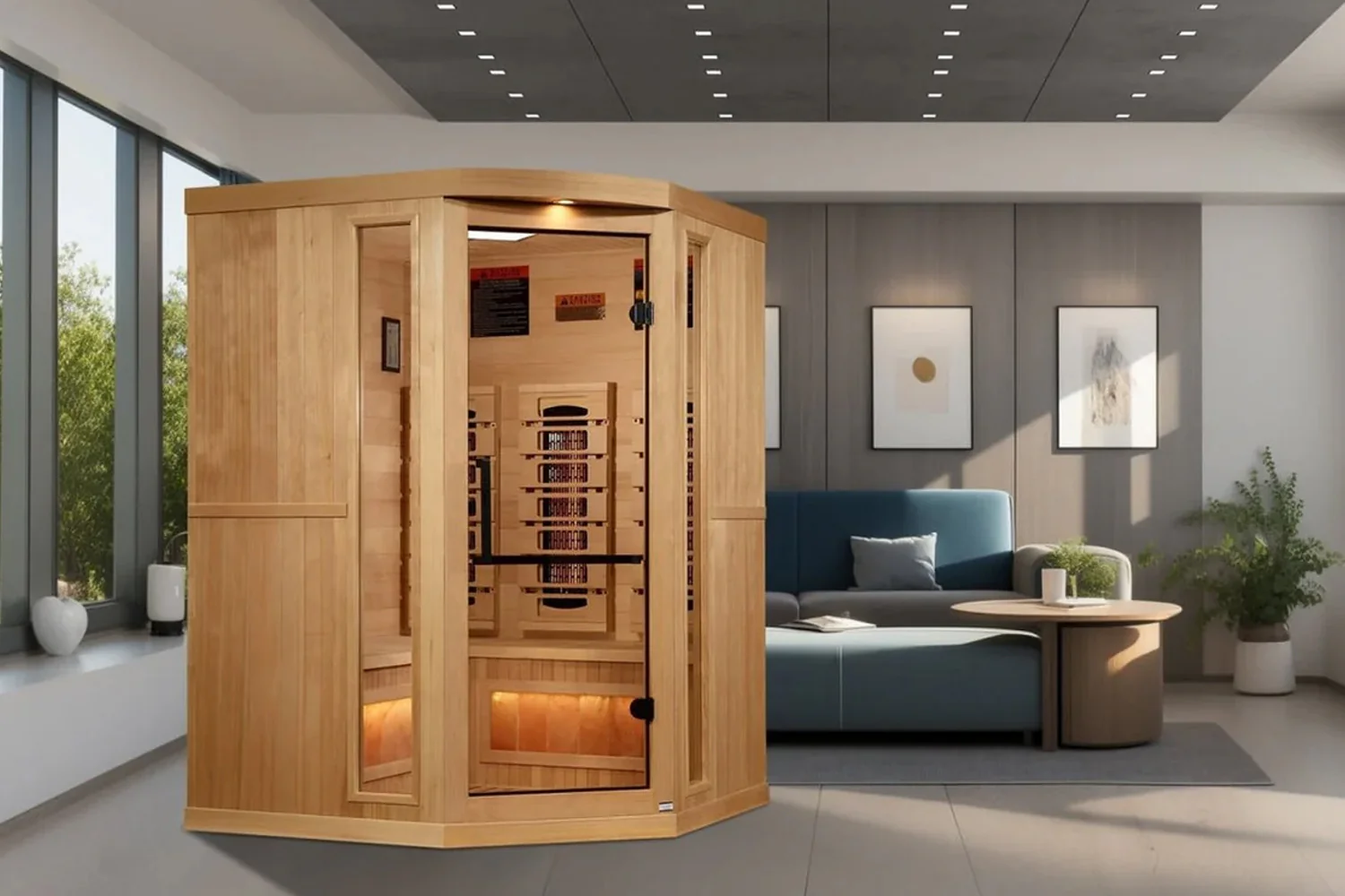 Golden Designs 2-3 Person 8000 Reserve Series Corner Infrared Sauna (w/ Himalayan Salt Bar) - Image 2